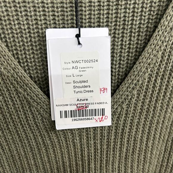 Naadam Army Cotton Cashmere Tunic Dress L Quiet Lux Minimalist Modern Vintage - Picture 8 of 10